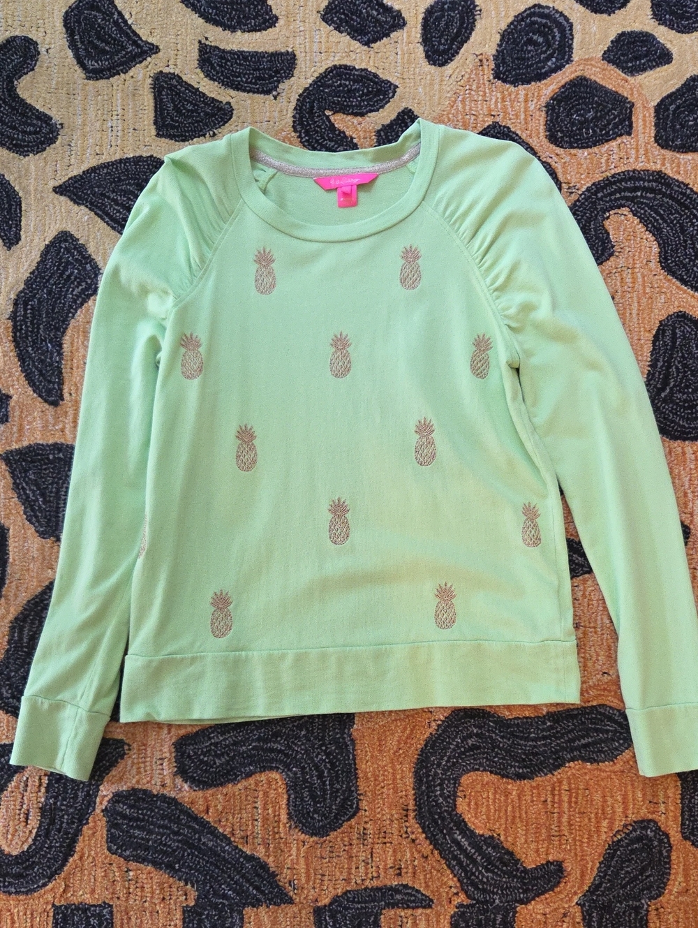 Lilly Pulitzer Mint Green Pullover with Gold Pineapple Accents